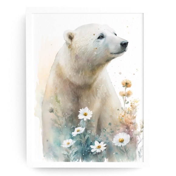Floral Polar Bear Watercolor Wall Art Illustration Print Poster Unframed - Picture 2 of 8
